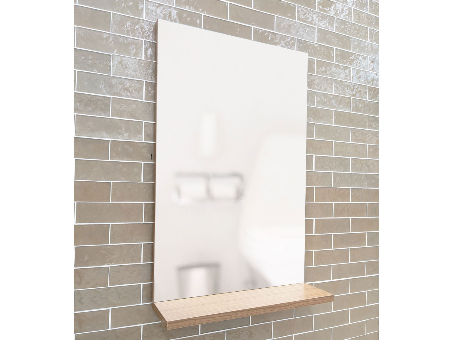 Brick Tesbih Wall Hung Cabinet and Flat Shelf Mirror