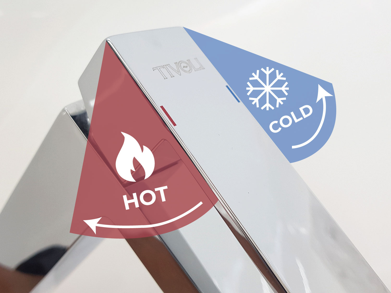 Tivoli Caserta Chrome Tall Basin Mixer Hot and Cold Indicators