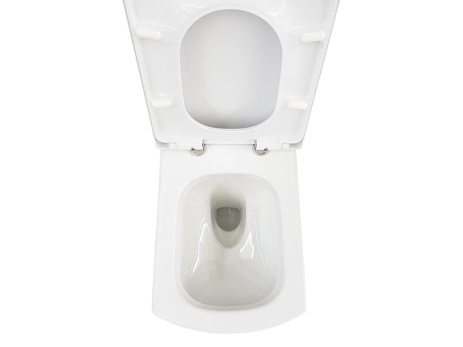 COTTO White Tetragon Floor Mount Toilet Pan Seat open