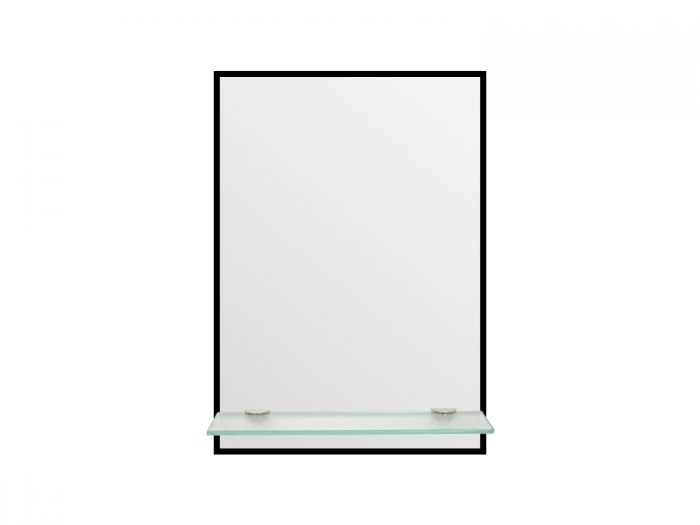 Black Aluminum Framed Mirror With Shelf - 500 x 700mm