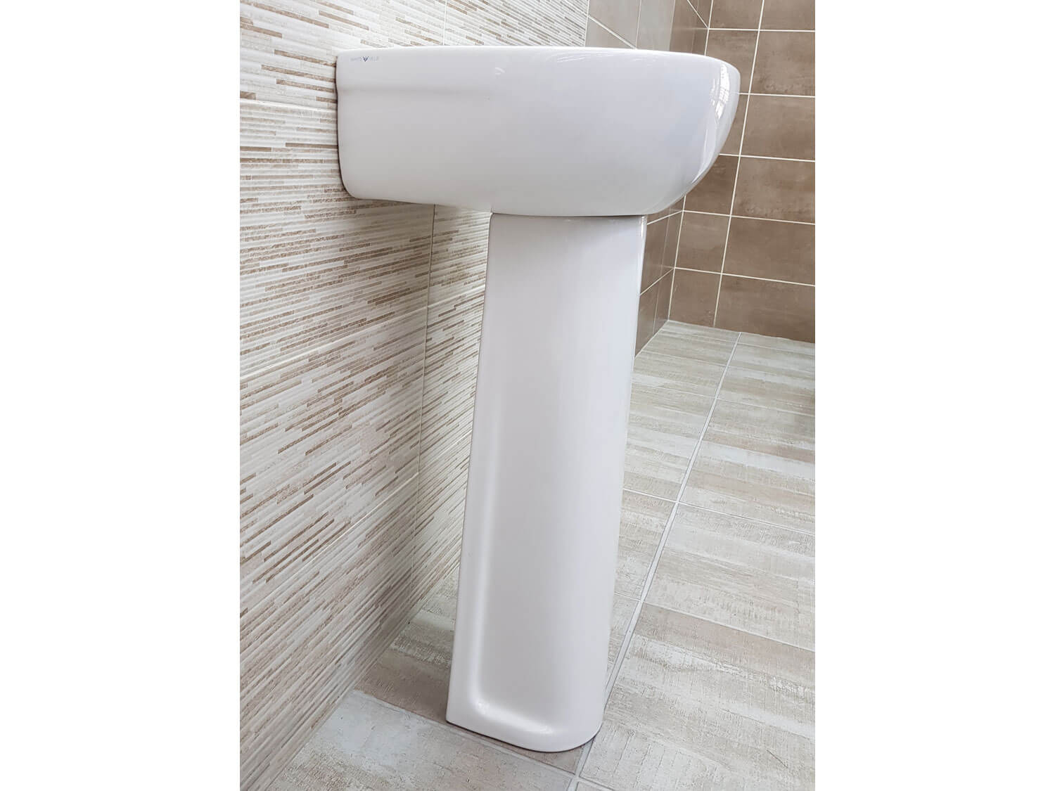 Delta White Wall Mounted Basin & Pedestal Set Side View