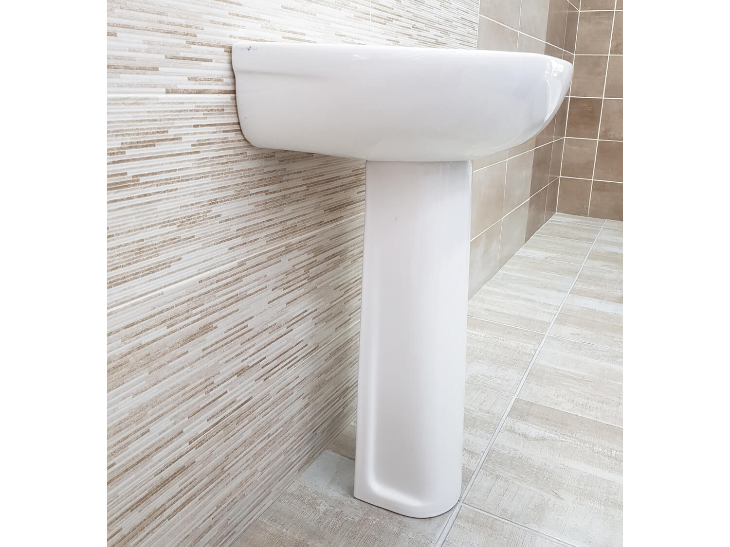 Delta White Wall Mounted Basin & Pedestal Set Side View