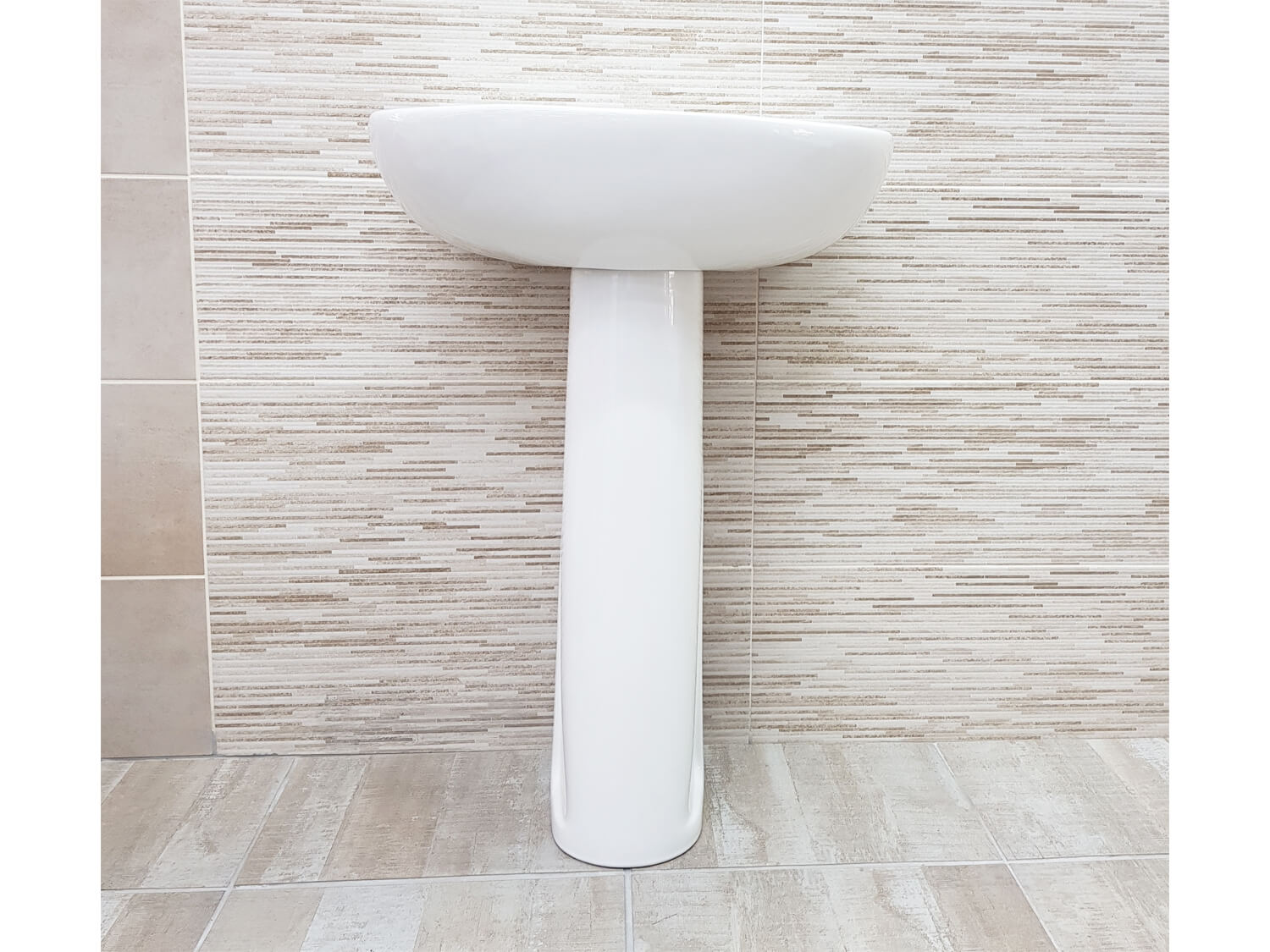 Delta White Wall Mounted Basin & Pedestal Set Front View