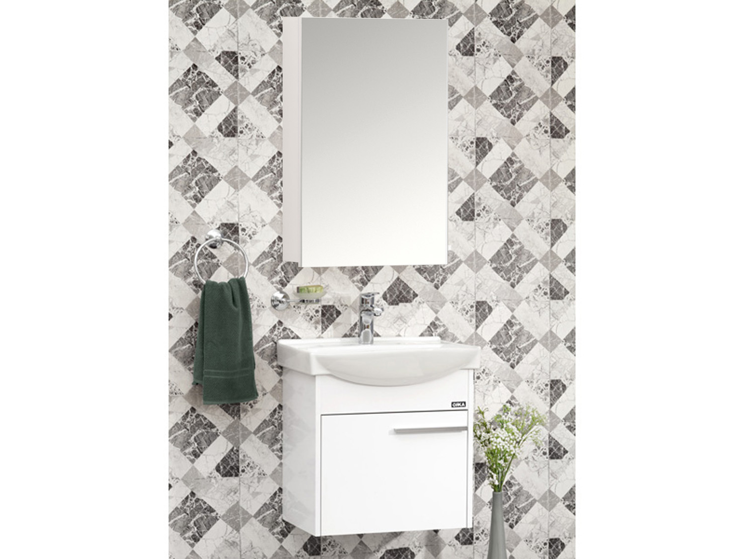 Marmara White Wall Hung Cabinet and Mirror Cabinet