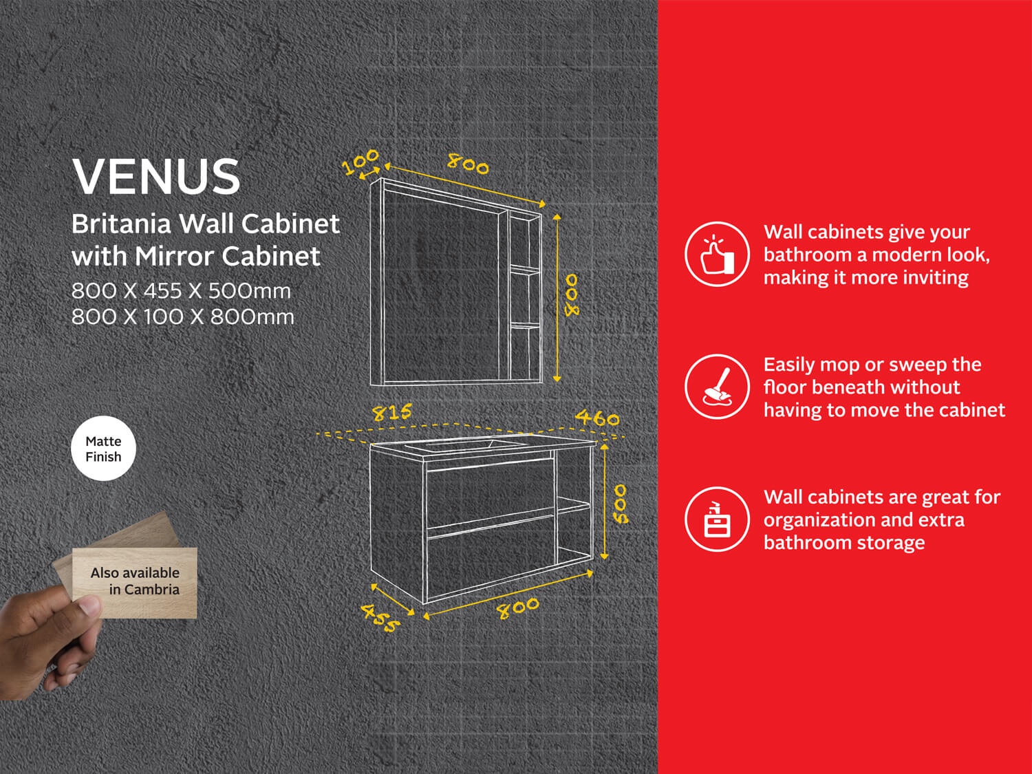 Venus Britania Wall Hung Cabinet and Mirror Cabinet Tech Data