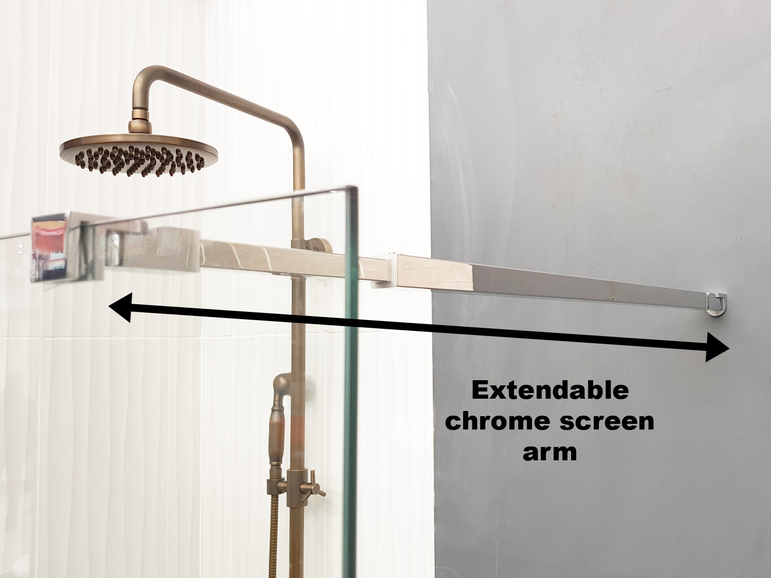 Wet-Room Chrome Shower Screen Extendable Arm
